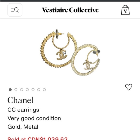 CHANEL Hoop Earrings with Interlocking CC Charm - Picture 7 of 7